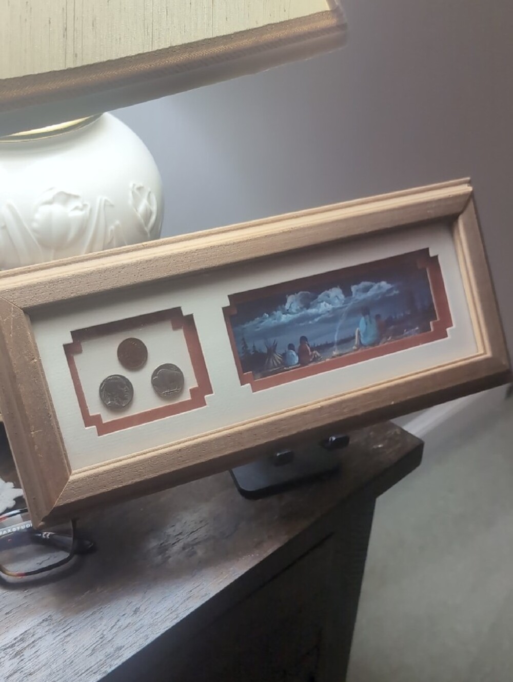 Wood-Framed Laverne Elliott Wall Art with 3 Coins